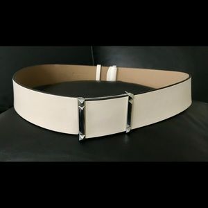 BCBG Cream-Colored and Silver Trim Adjustable Belt